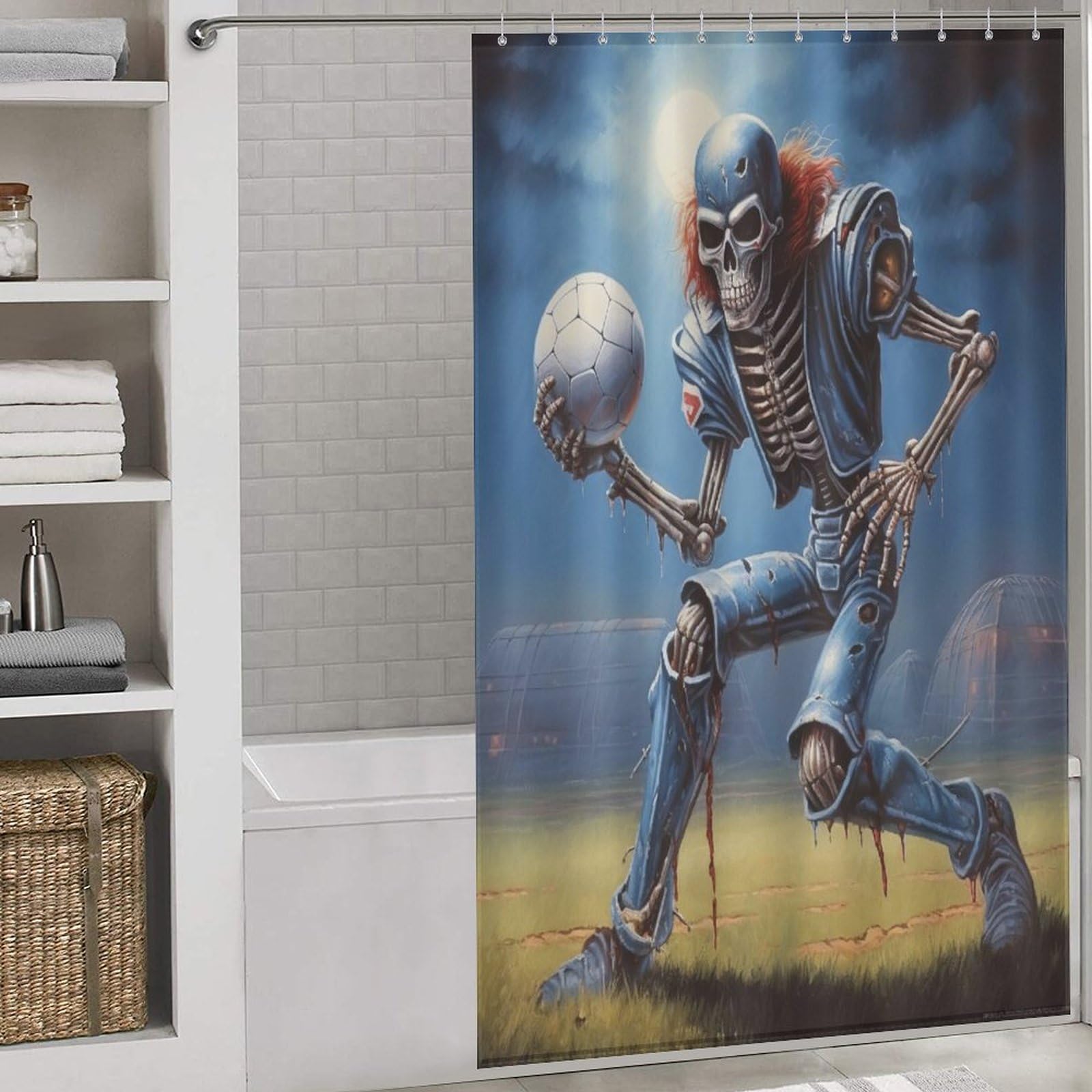 Rideau douche football 140x183 cm lavable avec 12 crochets