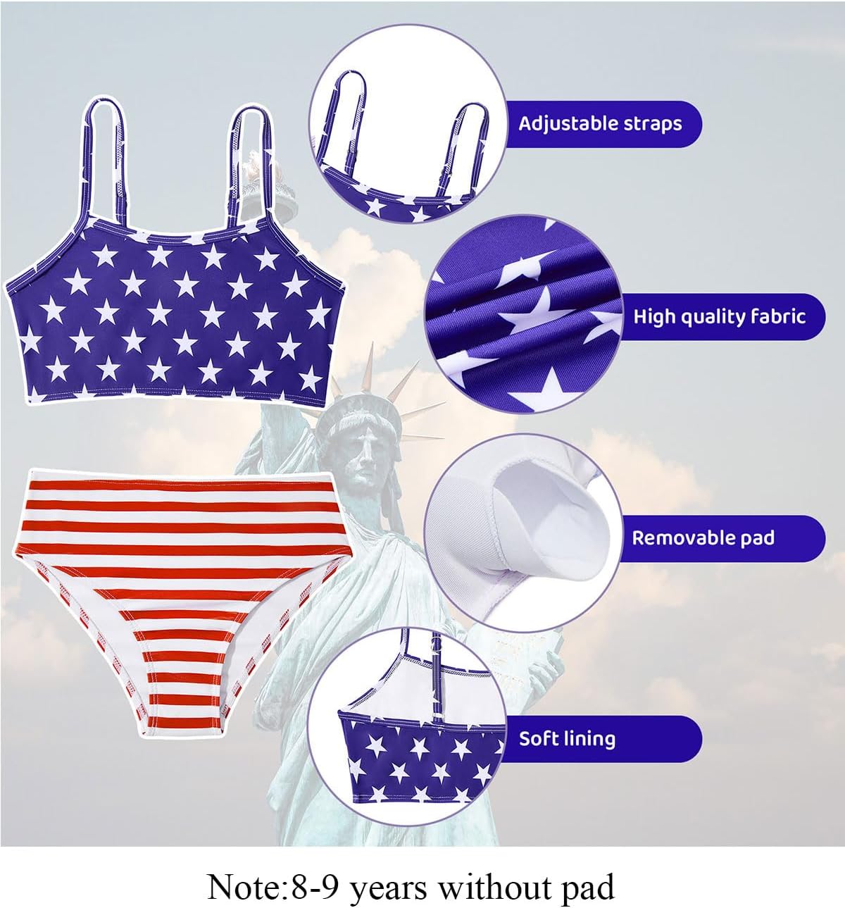 Century Star Girls Swimsuit 2-Piece Ribbed Bikini Set Adjustable Strap Bathing Suits for Teens Swimwear Solid - Image 5