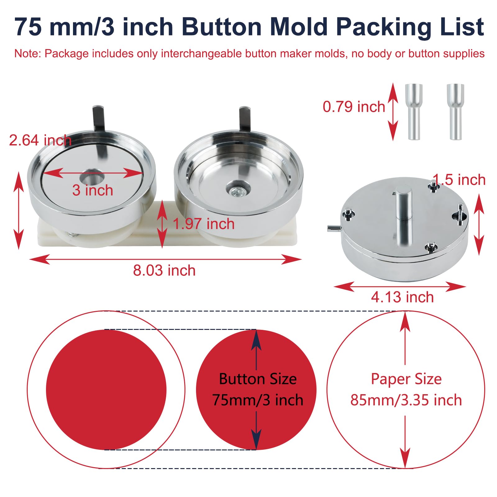 Happizza Molde para hacer botones de 75 mm – Molde intercambiable para hacer botones, adecuado para máquina de botones de riel deslizante, máquina de hacer pines, prensa de botones