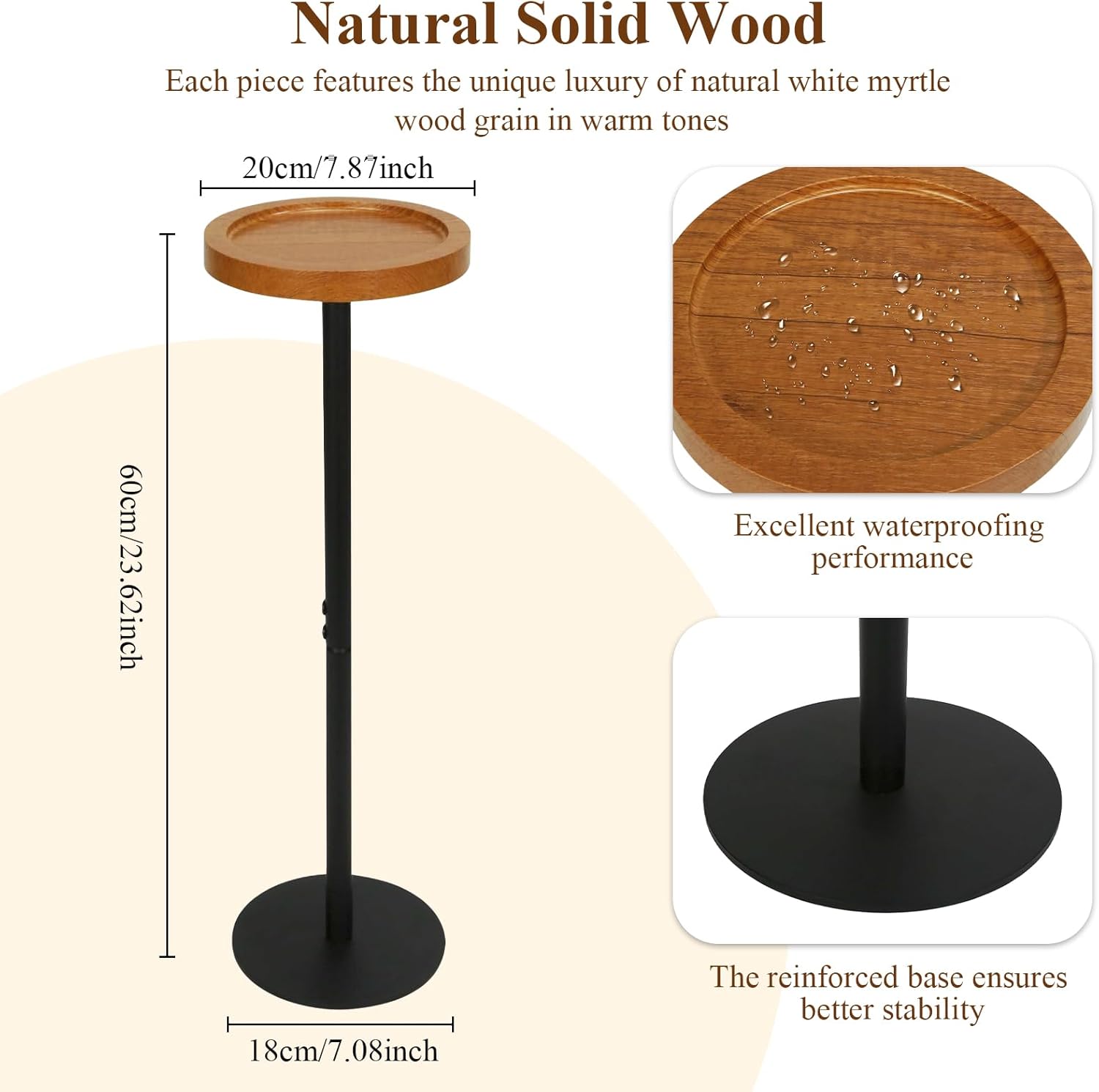 YYW Drink Table, 7.87" Small Round Side Table, Martini Table, Circle End Table with Metal Base, Drink Tables for Small Spaces, Living Room, Bedroom (Brown)