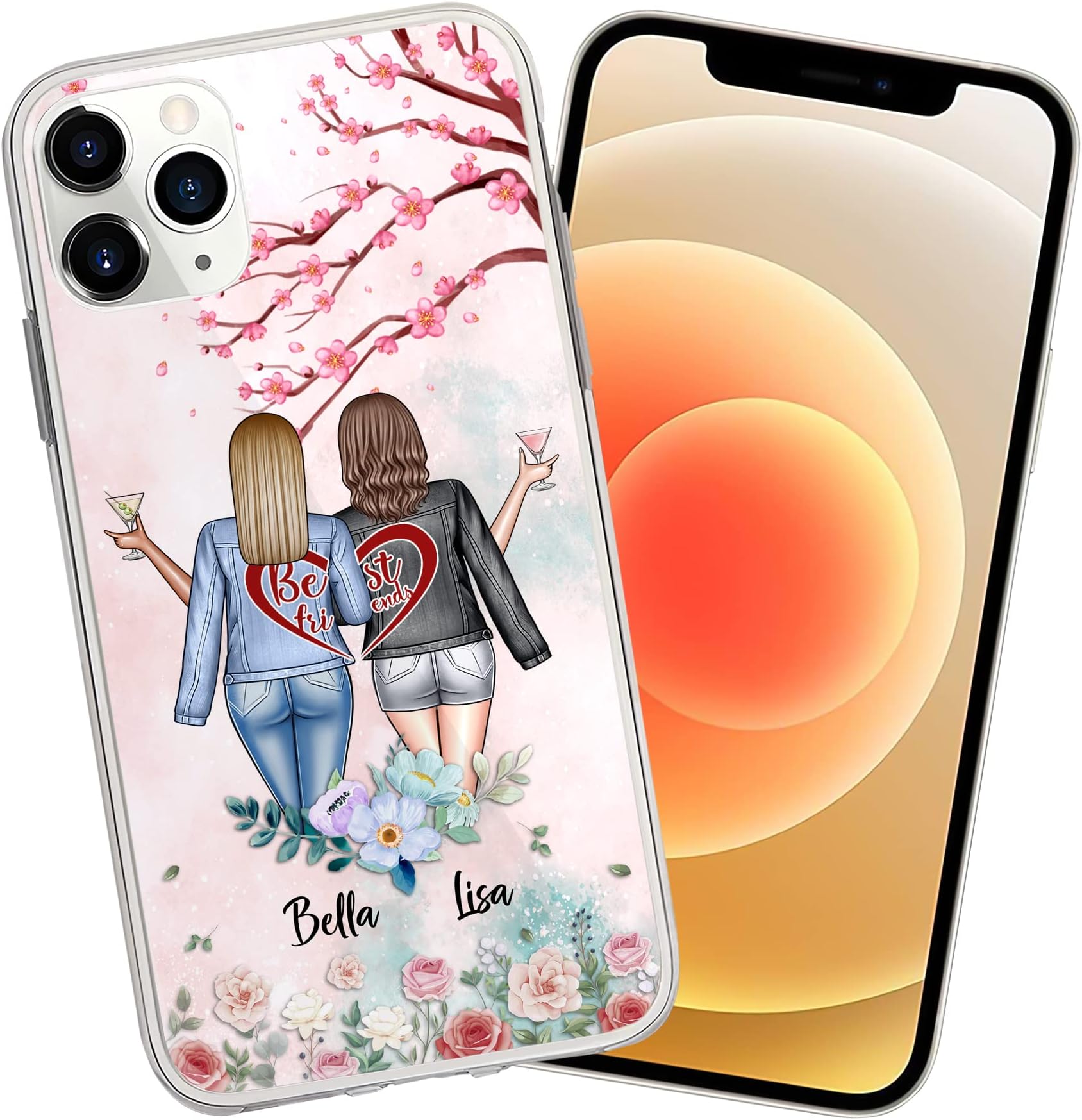 Personalized Friend Phone Case, Custom Name Clear Cover Gifts Best Friends BFF Compatible with iPhone 15 14 13 12 11 X XS XR 8 7 6 Mini Pro Max
