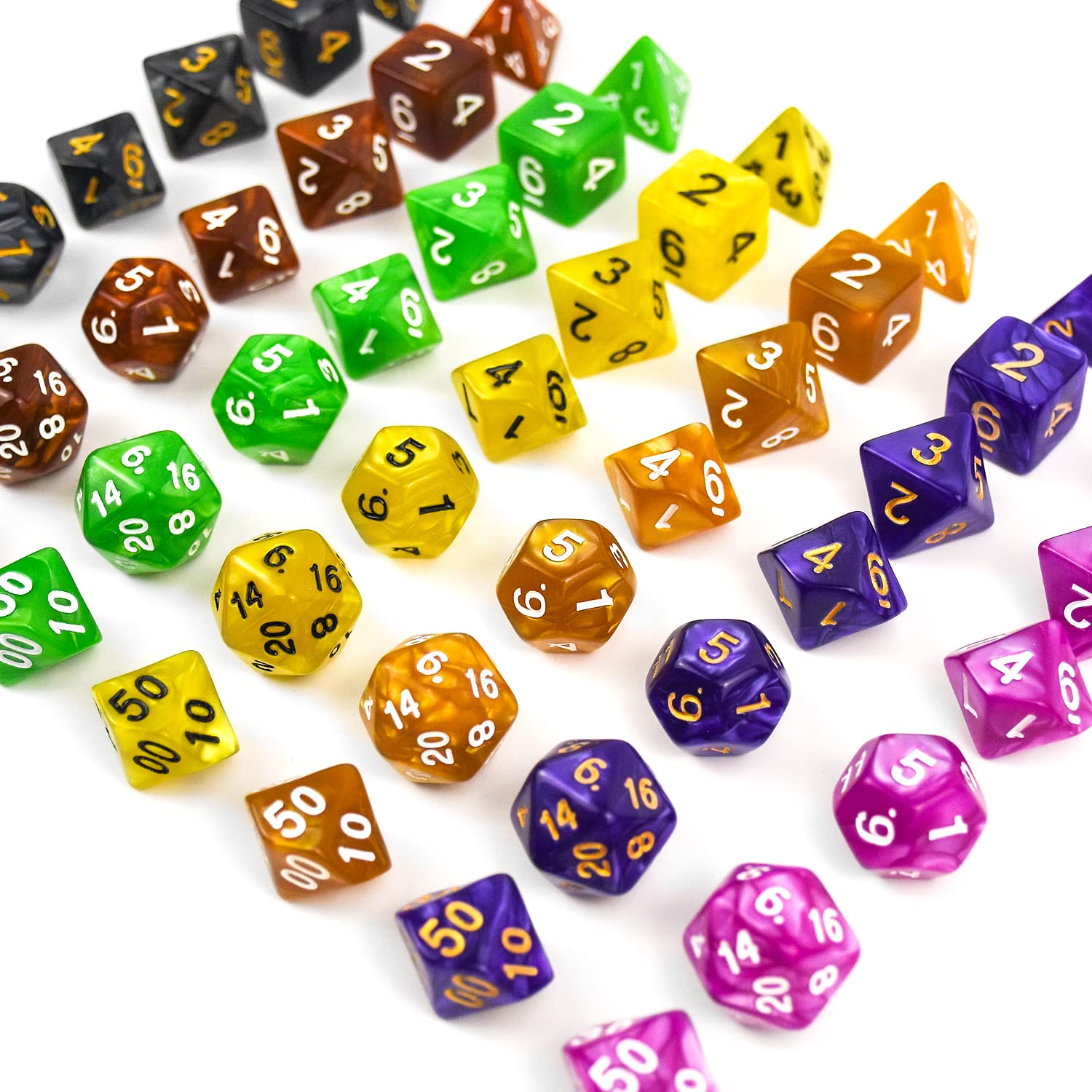CiaraQ Poliédrico Dados, 6 X 7  42 Piezas  Colores Dobles Dados De Juego Para Dungeons And Dragons Dnd Rpg Mtg D20 D12 D10 D8 D6 D4 De Mesa Juegos De Cartas Con Paquete De 6 Negro Bolsas