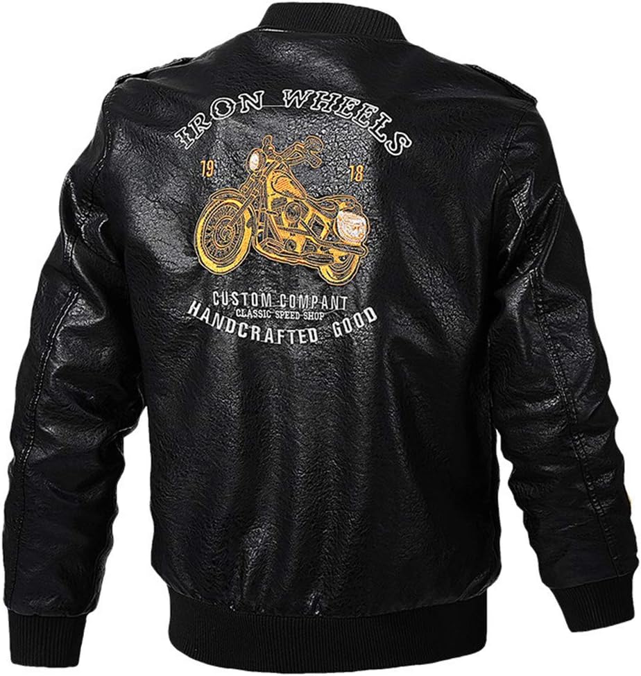 [RENHE] バイク用レザージャケット メンズ ライダースジャケット 薄手 フライトジャケット 刺繍ミリタリージャケットショート丈