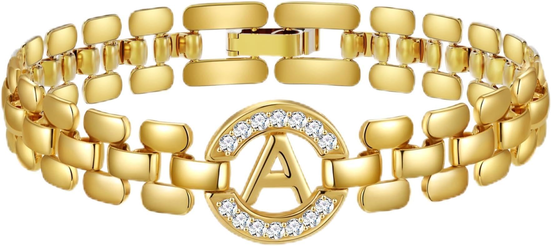 Initial Bracelets for Women, 14K Gold Plated Letter A-Z Bracelets with Diamonds,Thick Chain Bracelet for Women trendy Jewelry Gifts