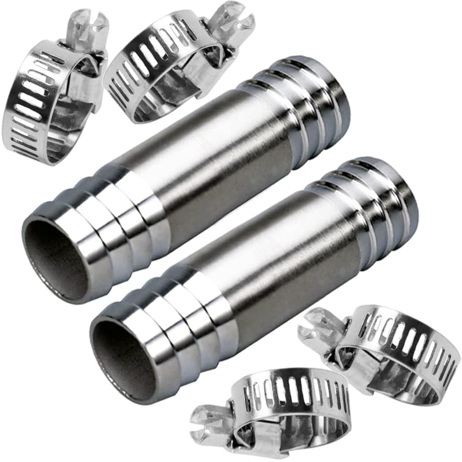Fitvell Stainless Hose Barb 1/2" Splicer Mender Union Tubing Coupling Fittings with Hose Clamps Air Water Fuel Oil (pack of 2)