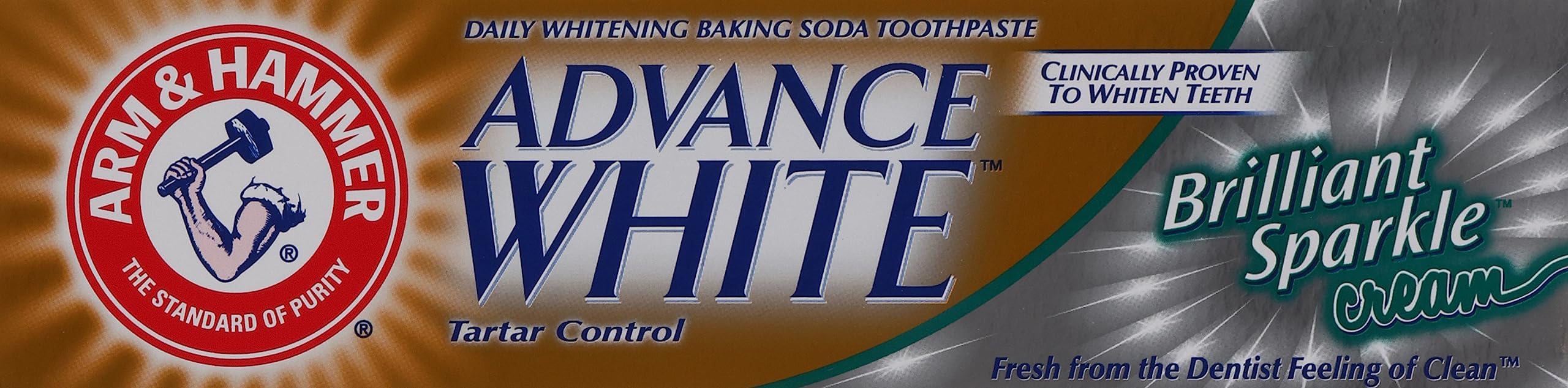 – Arm & Hammer Advance White Brilliant Sparkle Cream, Tartar Control, Whitening Baking Soda Toothpaste, Clinically Proven to Whiten Teeth, 115g