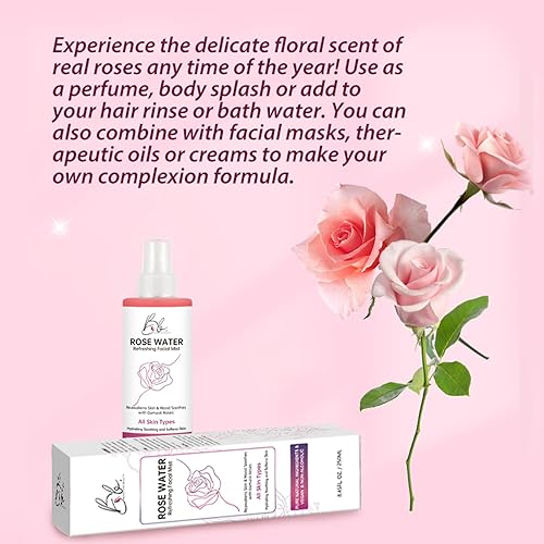 Miniatura 6 de Blusheva Beauty Rose Water - Spray facial hidratante 100% puro y natural (8.45 fl oz 8.5 fl oz), refrescante spray de agua de rosas para calmar,
