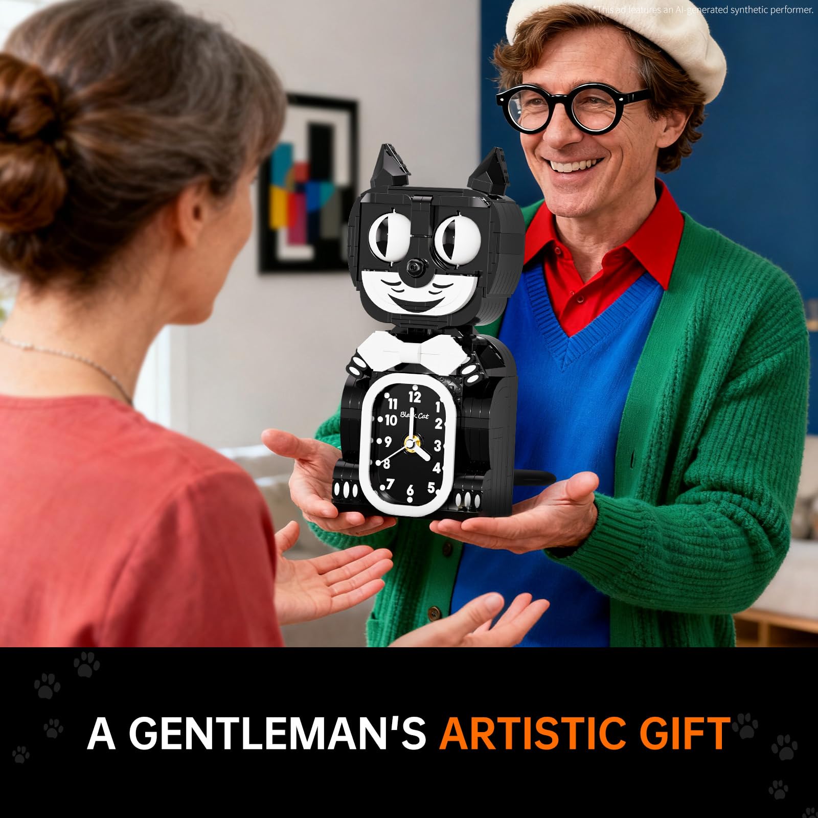 希少・箱付Frank Kozik 8インチ アナルキー Qee ブラックキャット JAKI Black Cat Swing Clock Building Blocks Set,Cat Clock with