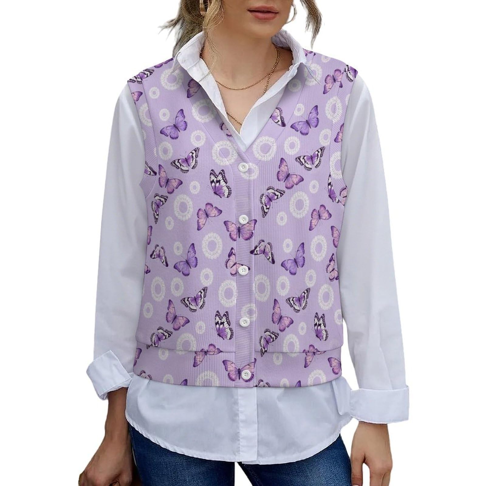 SWEET TANG Womens Button Down Sweater Vest Sleeveless V Neck Knit Outerwear Knitwear
