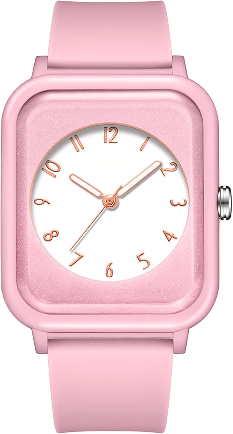 findtime Pink Watches for Women, 5ATM Waterproof Ladies Wrist Watch Sports Wristwatch, Rectangle Face with Simple Minimalist Designer Luminous Analog Quartz