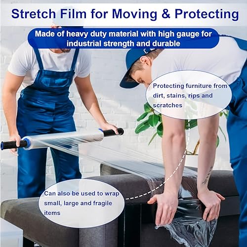 Miniatura 6 de Película elástica, resistencia industrial, envoltura retráctil para envoltura de paletas, envoltura de plástico transparente resistente con asas,