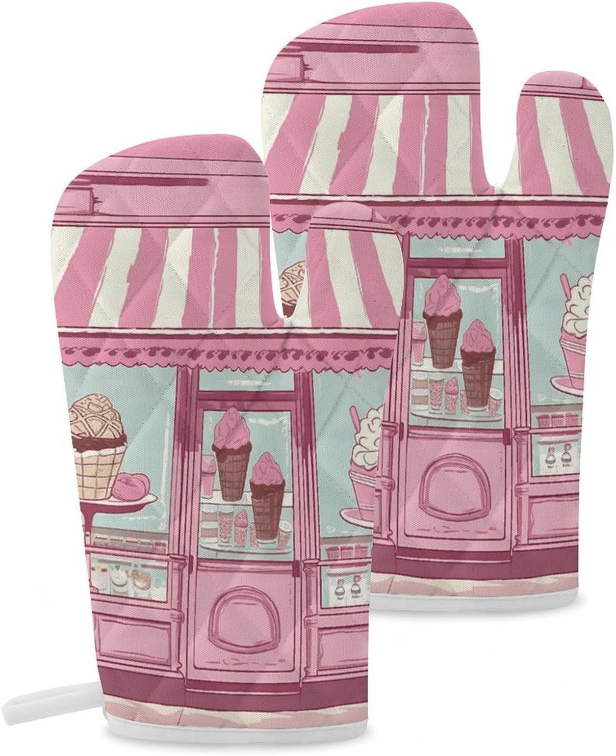 2 Pcs Oven Mitts Heat Resistant Kitchen Gloves Soft Safety Ice Cream Store Pink Oven Glove for Microwave, Barbecue