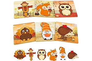 6PCS Thanksgiving Wooden Puzzles for Toddler Fall Autumn Harvest
