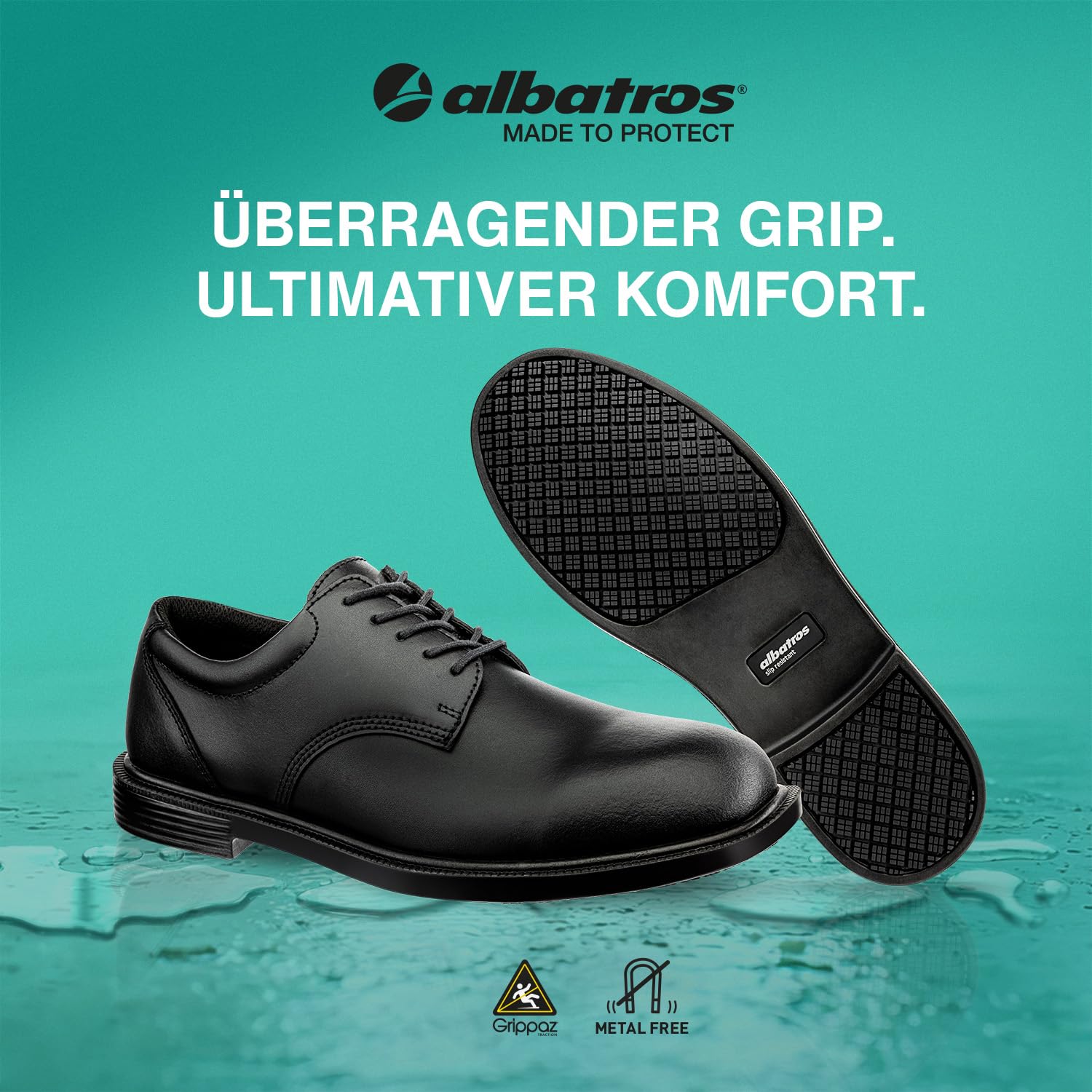 ALBATROS Eaton Rutschhemmende Berufsschuhe – rutschfeste, O1 Arbeitsschuhe für Damen und Herren, sehr leicht - Non-Slip Schuh – ideal für Alltag, Beruf und Catering Schwarz