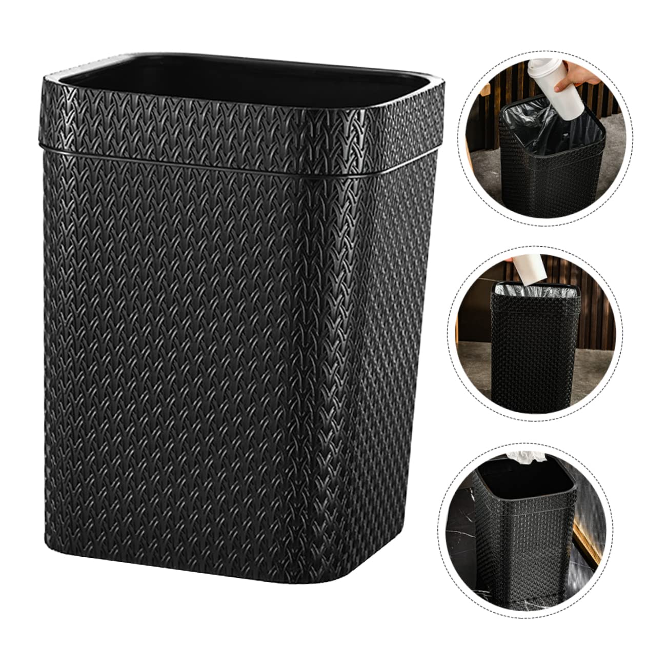 Cabilock Rattan Storage Bucket Trash Can Bathroom Trash Can Office Waste Paper Basket