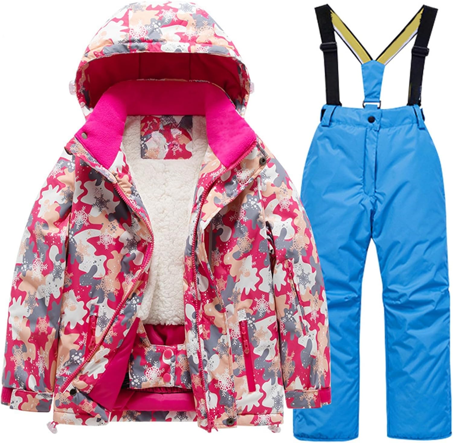 Combinaison de neige 2 pièces pour enfants en bas âge, garçons et filles, manteau d&rsquo;hiver à capuche, veste et pantalon à bretelles, tenue de ski épaisse et coupe-vent, ensembles de vêtements décontractés pour frères et sœurs