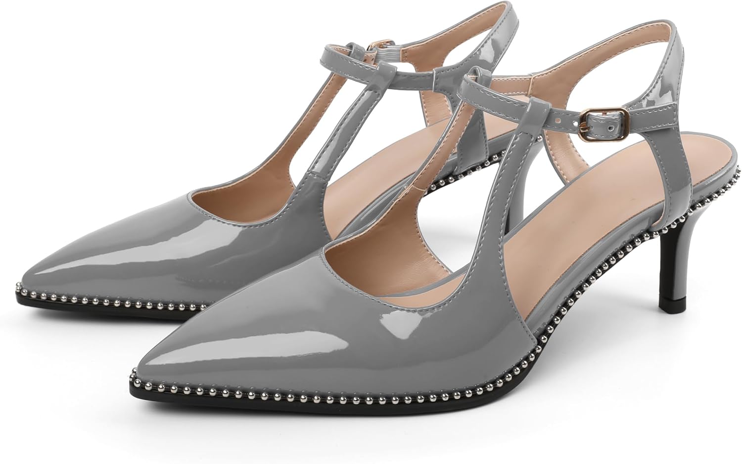 Joseywade Slingback Kitten Heels Stilettos Pointed Toe Ankle Strap Beaded Pumps 2.5 Inch Middle Heel Chic Pump - Image 9