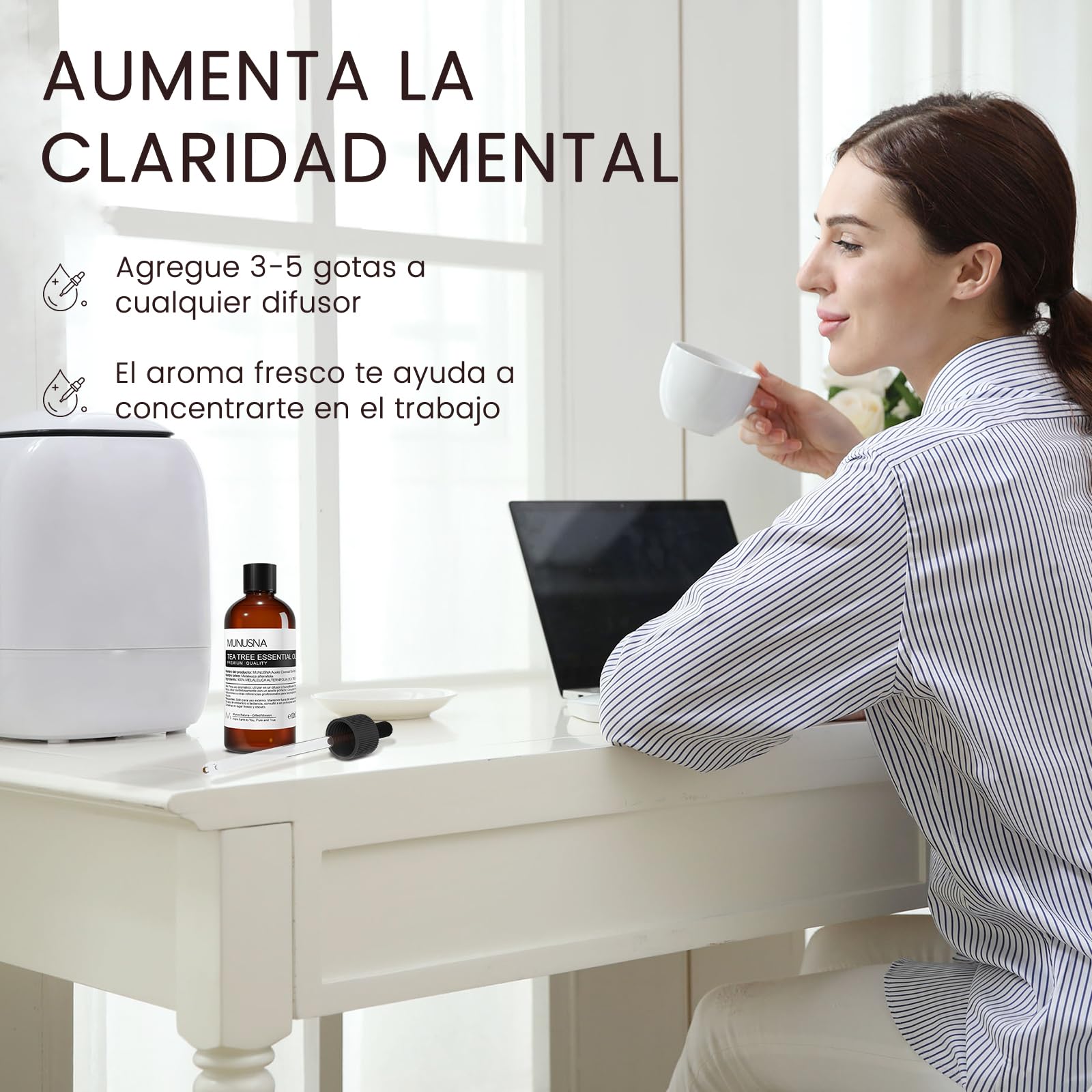 Aceite de Árbol de Té 100% Puro 100ML, MUNUSNA Aceite Esencial Tee Tree para Puntos Negros, Granos, Cabello, Uñas, Aceites Esenciales Arbol de Te Naturales para Humidificador Difusor, Tea Tree Oil - 5