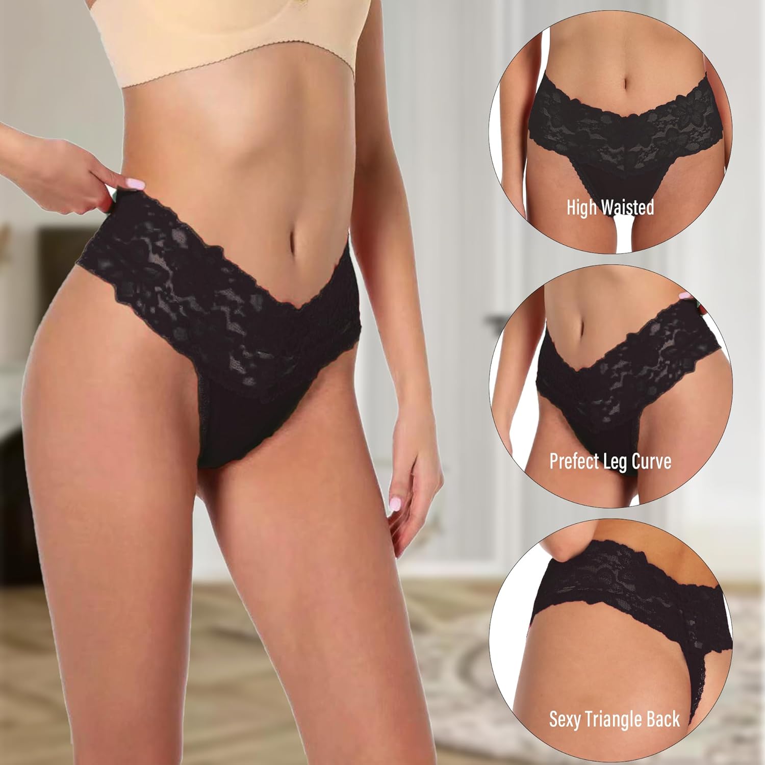 Umiehary High Waist T Back Lace Fashion & Retro Thick Band Women Thongs with Multiple Colors Plus Size - Image 3