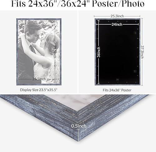 Vista 484 de Marco gris rústico de 18 x 24 pulgadas, marco para póster de 18 x 24 pulgadas, color gris envejecido, grande, retro, natural, 24 x 18 pulgadas