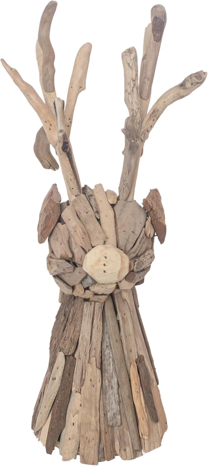 Boston International Christmas Statue Tabletop Figurine Winter Holiday Decorations, 8.25" x 14", Driftwood Deer