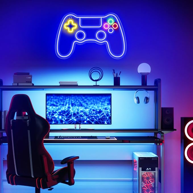 Letrero de neón Gamer en forma de gamepad para decoración miniatura 8
