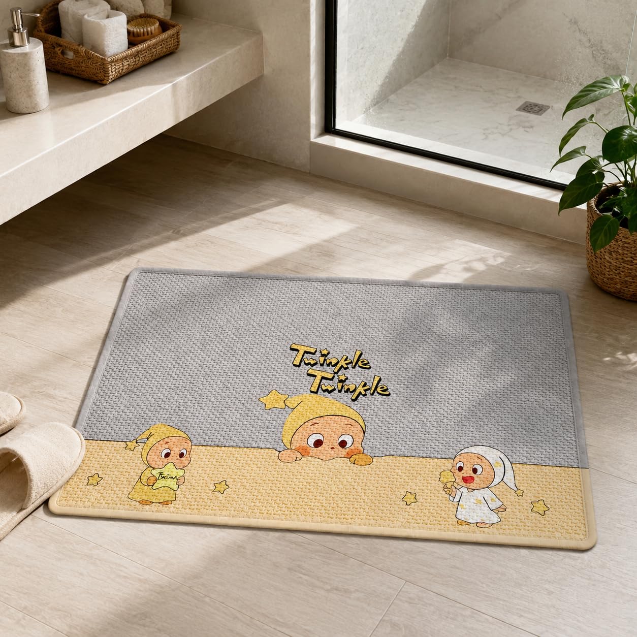 Tapis Bain Antidérapant Japonais, Étoile Ours Gris Clair, 80x120cm