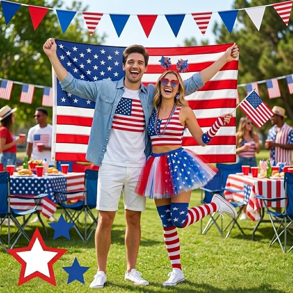 4th of July Tutu Set for Women Red White and Blue Patriotic Stars Skirts 250 Years Costume with Sunglasses Headband