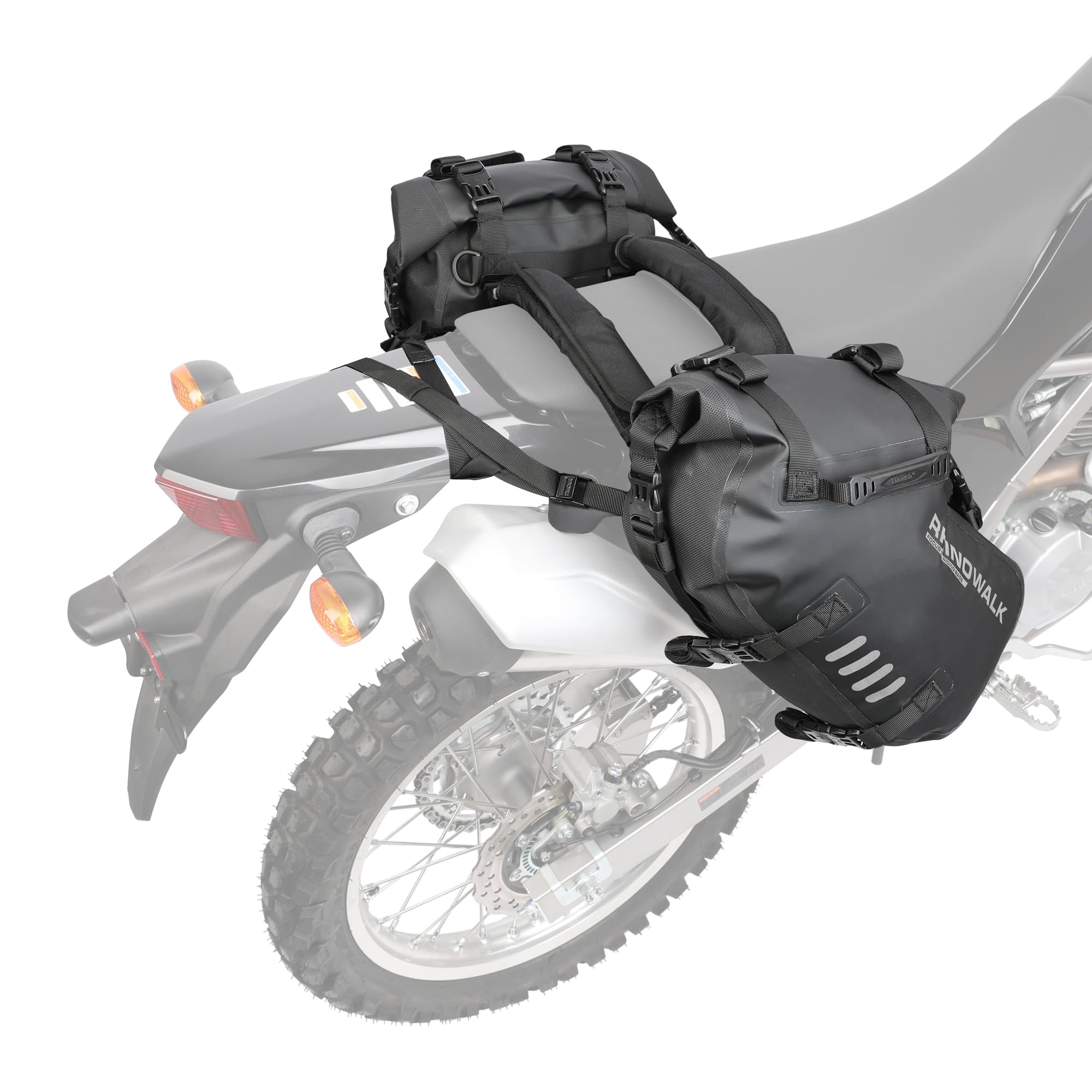 Rhinowalk Borse da sella moto impermeabili 48L, borse laterali (1 paio) | Morbido bagaglio laterale in PVC 500D, con fibbie regolabili, contenitore pieghevole, superficie facile da pulire