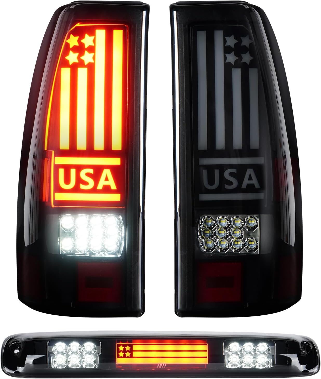 Tail Light + 3rd Brake Cargo Lamp for Chevy Silverado 1500 2500 2003-2006, Silverado Sierra 1500 1500HD 2500HD Classic 07, Sierra 1500 04-06, 1500HD 05-06, 2500 HD 3500 04-06 Rear LED Taillight