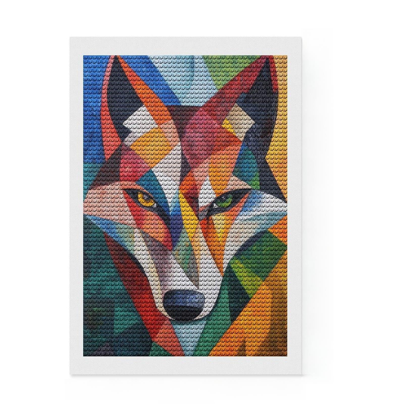 Junmoney Wolf Oil Painting Diamond Painting Set 8"x12", Cosy Home Accent, for Creative Relaxation, Stress Relief Craft, Birthday Gift