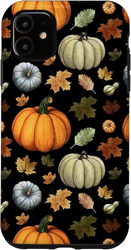 iPhone 11 hojas caídas otoño y calabaza feliz otoño caso