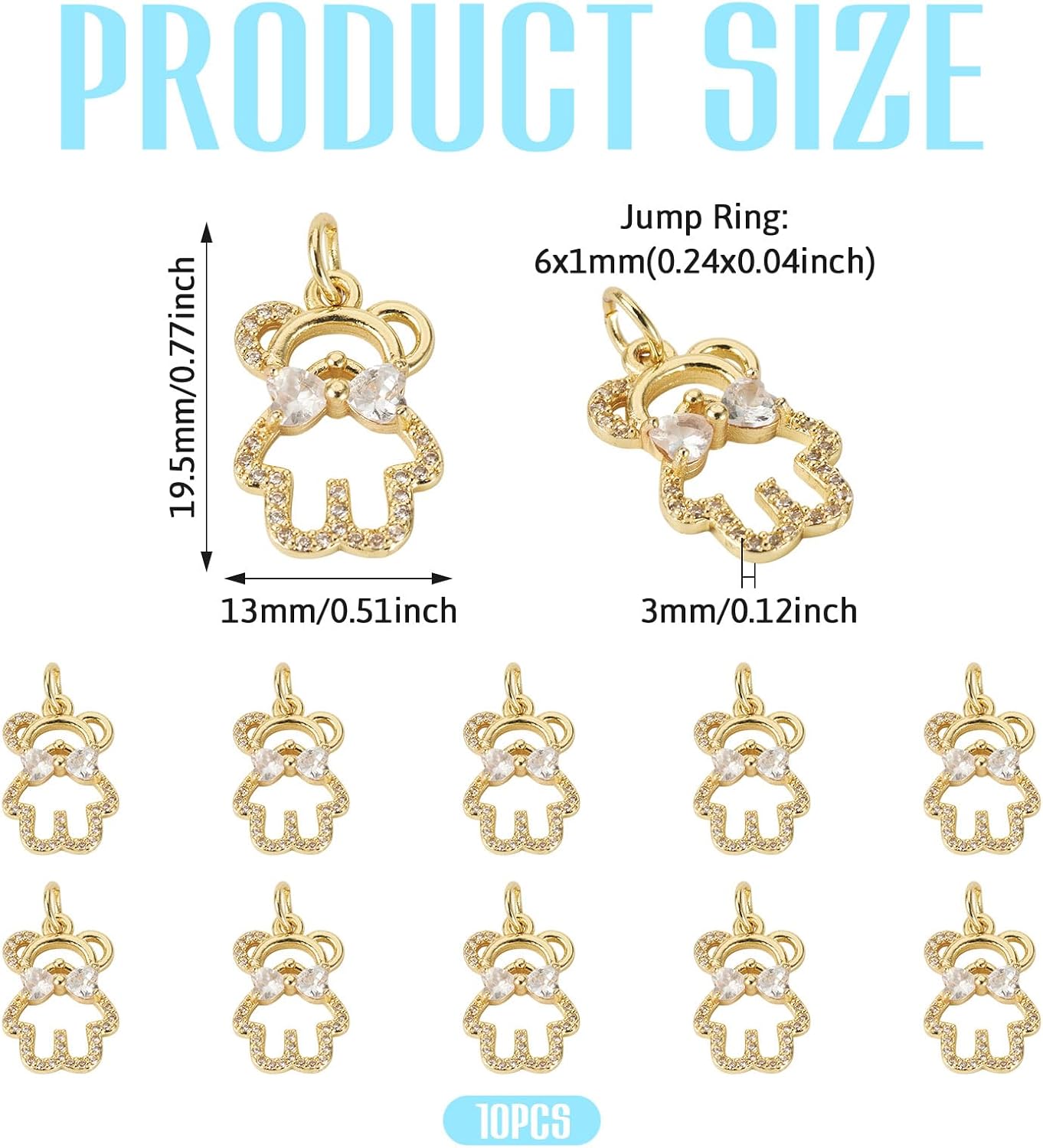 18K Gold Plated Charms Assorted Micro Pave Cubic Zirconia Charms with Jump Ring for DIY Crafts Earring Necklace Bracelet Jewelry Making - Image 2