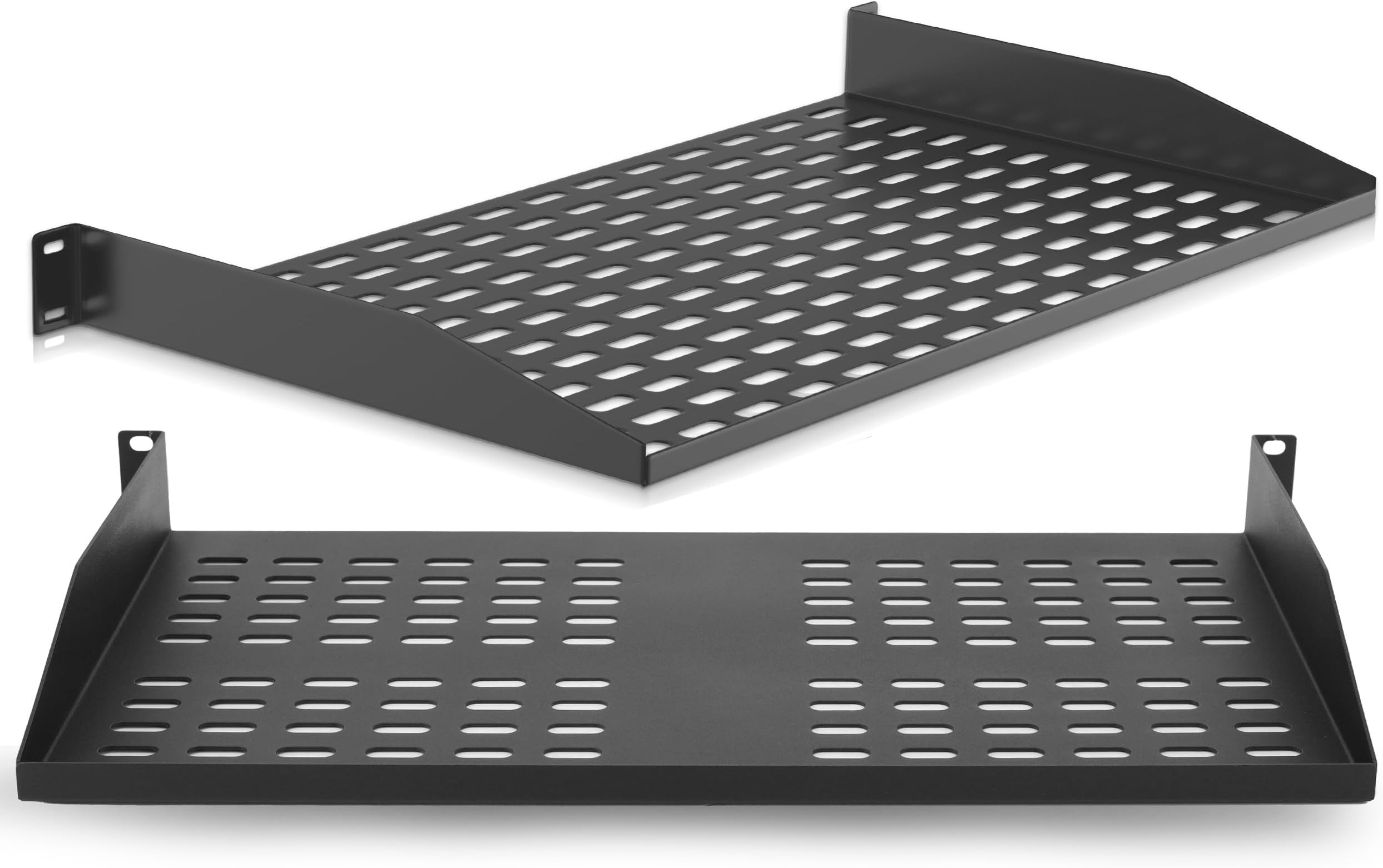 Pyle 2-Pc 1U Server Rack Shelf, Vented Shelves for Good Air Circulation, Cantilever Mount, Wall Mount Rack, Universal Device, Cabinet Shelf, Computer Case Mounting Tray, Black