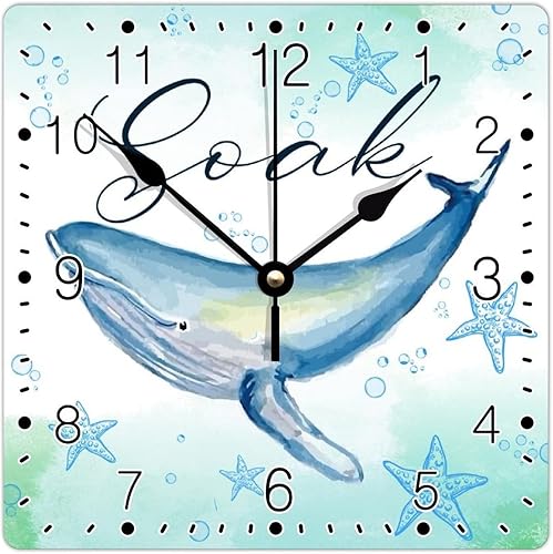 Rustic Dolphin Whale Wall Clock Beach Decor Peace Comes in Waves Large Wooden Wall Clocks Battery Operated 12 Inch Retro Cabin Wall Decor for
