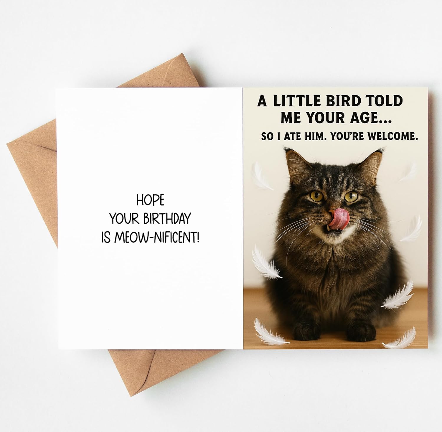 Funny Birthday Cards for Women, Men, Him, Her - Folded Card 5"x7", 350gsm Cardstock with Sticker, Envelope - Humorous Unique Gift Cat Lover for 30th, 40th, 50th, 60th, 70th, 80th, 90th, 100th - Image 2