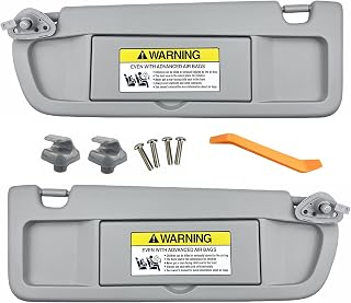 GlymXiaAutoparts Sun Visors Pair Left Right for Honda Civic 2006-2011 Light Gray w/ Clips Screws OEM Fit Replacement