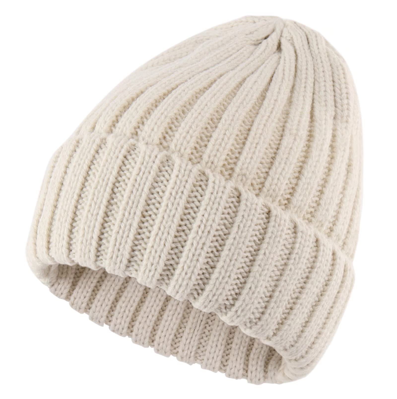 Cream Daily Ribbed Knit Winter Hat Slouch Fold Beanie for Women
