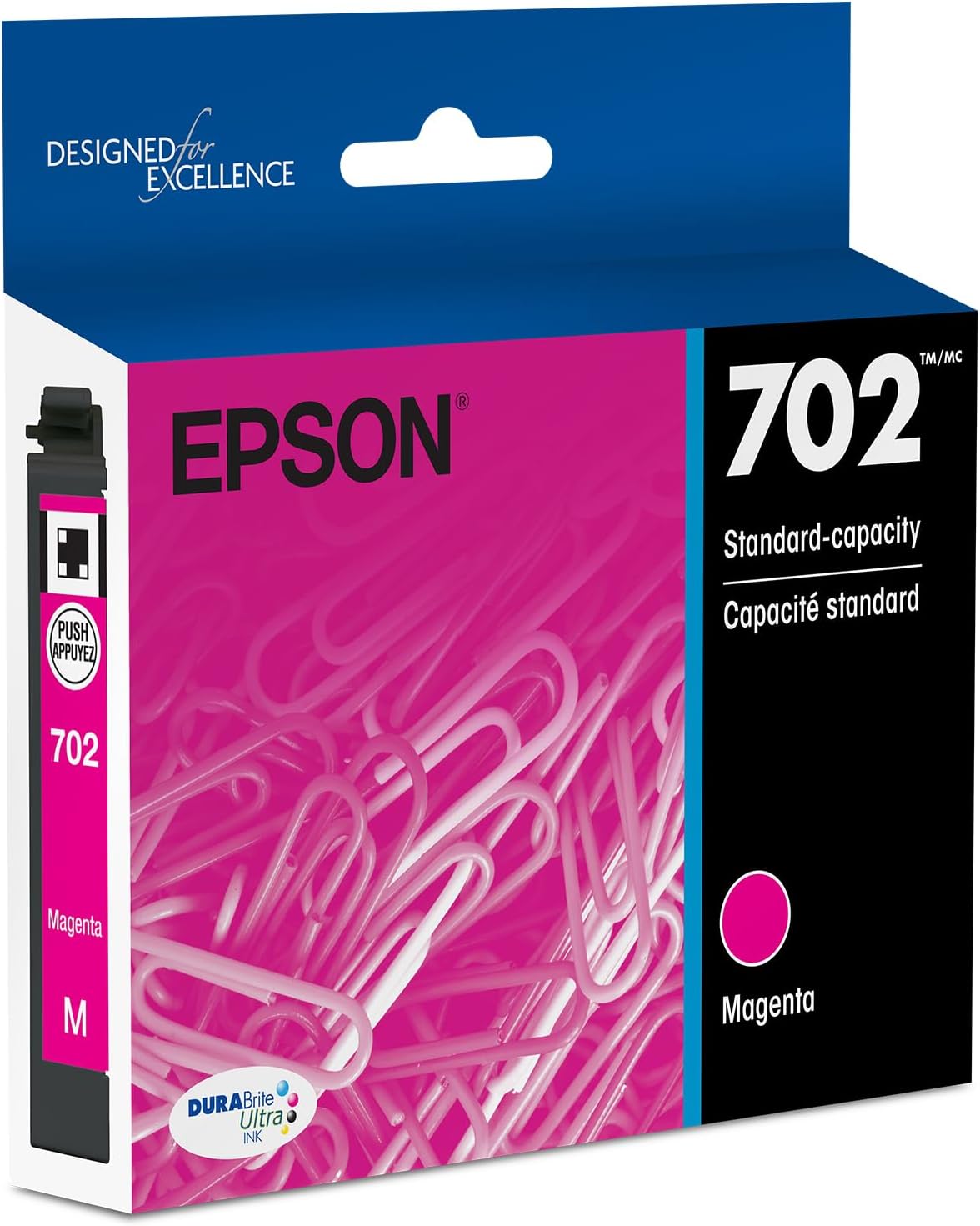 EPSON 702 DURABrite Ultra Ink Standard Capacity Magenta Cartridge (T702320-S) Works with WorkForce Pro WF-3720, 3730, 3733 (Pack of 1)