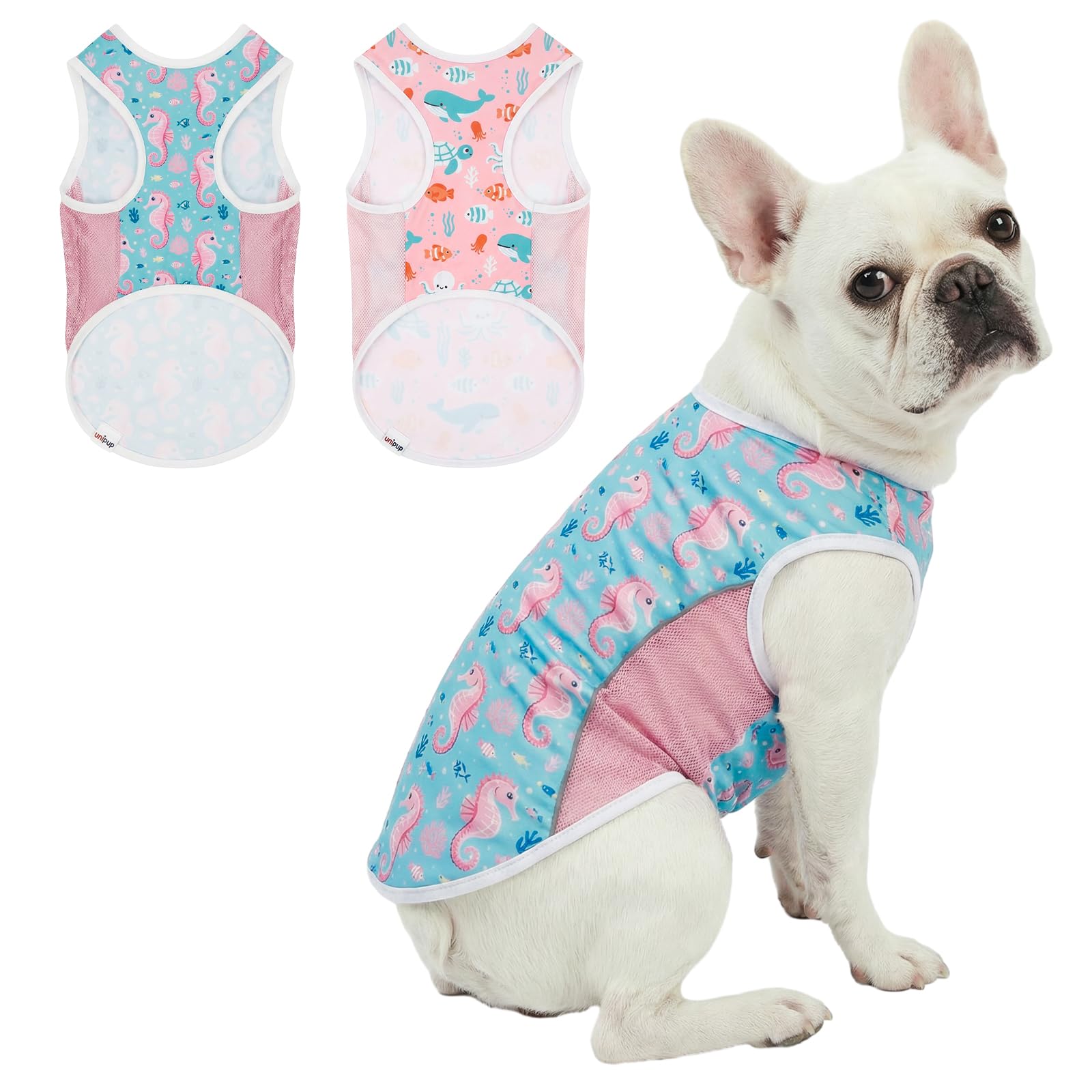 UNIPUP UPF 50+ Sun Protection Dog T-Shirt, 2 Pack Lightweight Sleeveless Dog Vest for Medium Dogs Girl – Reflective Strips, Quick-Dry Pet Apparel, Sports Fan Shirt P23ST00513XXL