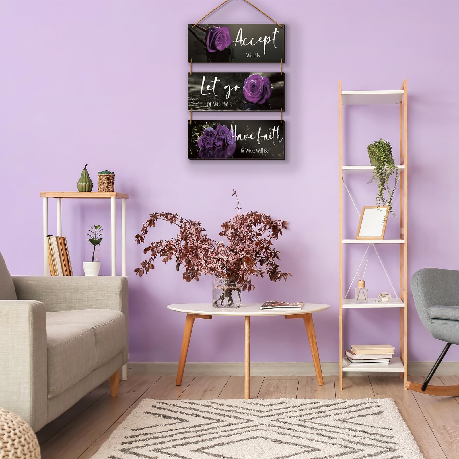 Decorazione da parete viola con fiori di rosa per soggiorno bagno dipinti su tela viola e grigia romantica decorazione per camera da letto in bianco e nero opere d'arte moderna regali di