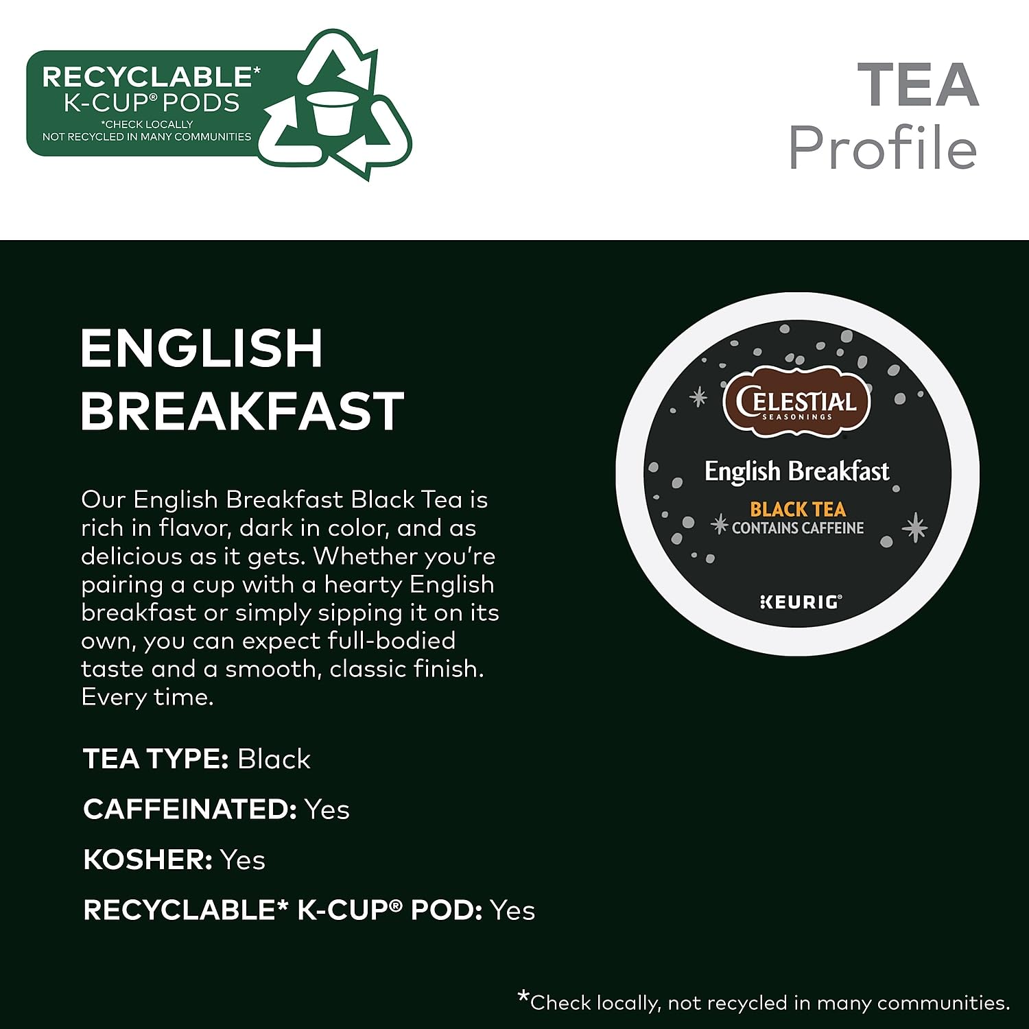 Celestial Seasonings English Breakfast Black Tea, Single-Serve Keurig K-Cup Pods, 24 Count