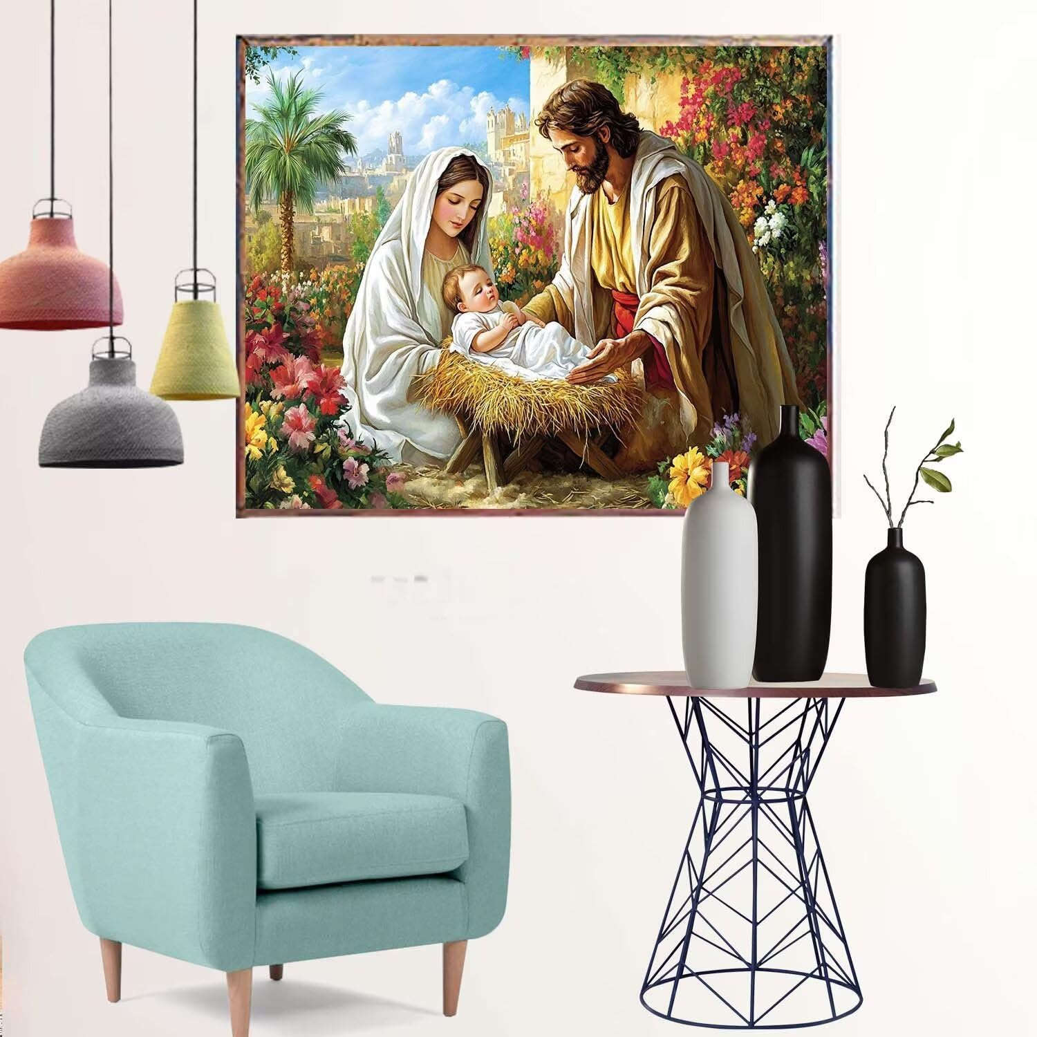 W-930 Malowanie po numerach, dla dorosłych, rozmiar XXL, 110 x 90 cm, duże, malowanie po numerach, Jezus, malowanie numerami, kwiaty, dzieci, początkujący, ręcznie malowany, obraz olejny, zestaw do