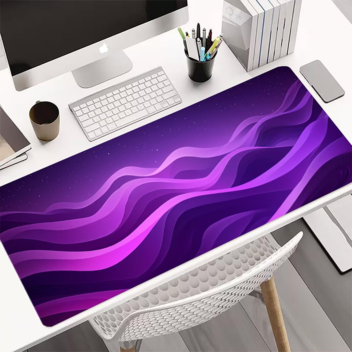 Lpfieonn Einfach Schreibtischunterlage XXL, Lila Schreibtischunterlagen Großes, Gaming Mousepad XXL mit ernähter Rand und Rutschfeste Gummibasis, Desk Mat für PC/Laptop/Mausa 120x60cm PF-3728
