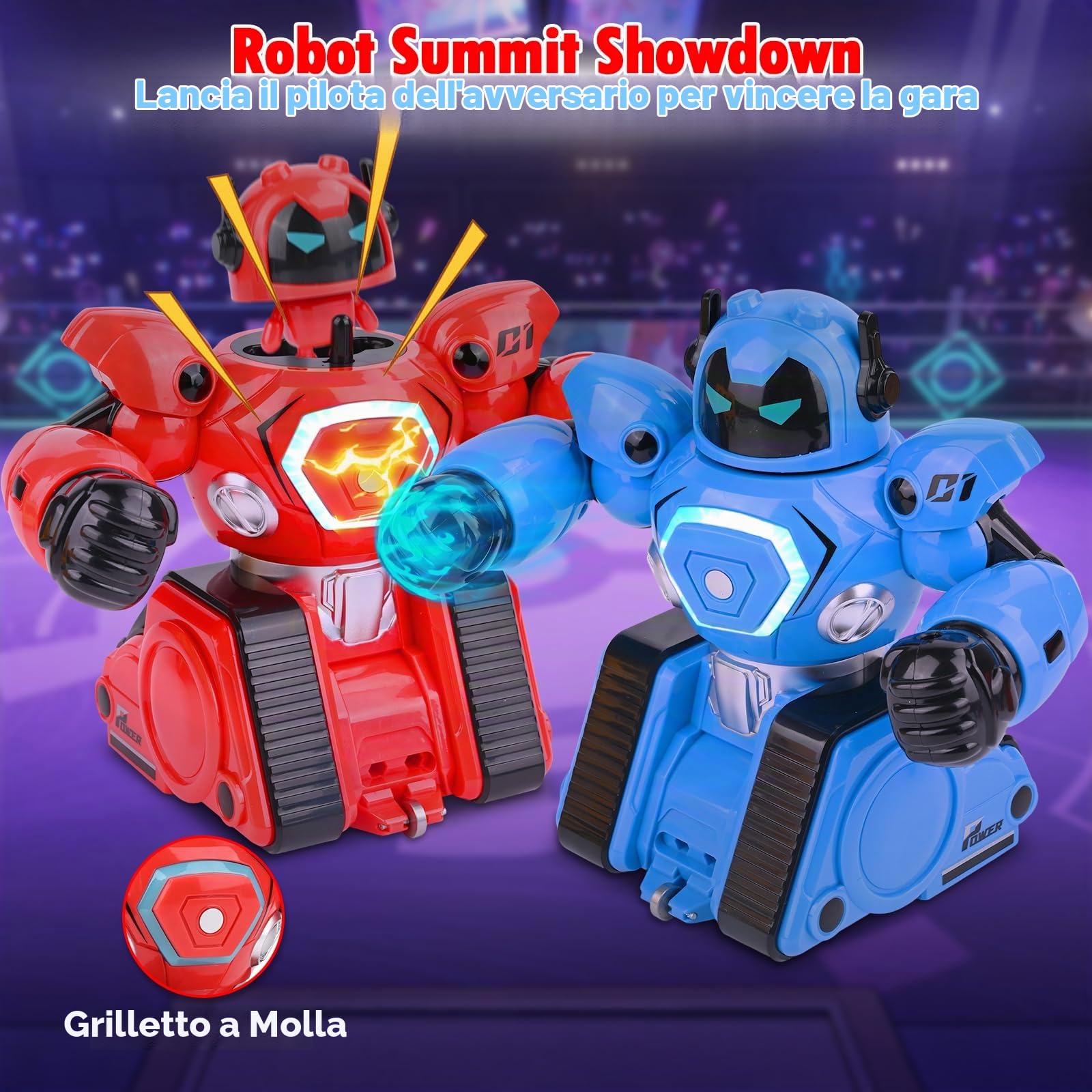 2 Robot Telecomandati, RC Collision Robo Giocattolo, Combattimento Robot con Luce LED e Musica, Carrello da Calcio Ricaricabile, Robot da Combattimento Regalo Bambino 6 Anni in su