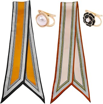 4PCS Long Silk Head Hair Neck Belt Bag Scarf Scarves With Ring Clip Buckle For Women