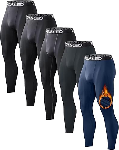 Paquete de 5 o 4 pantalones de compresión térmica para hombre, con forro polar, mallas deportivas para clima frío, ropa de invierno