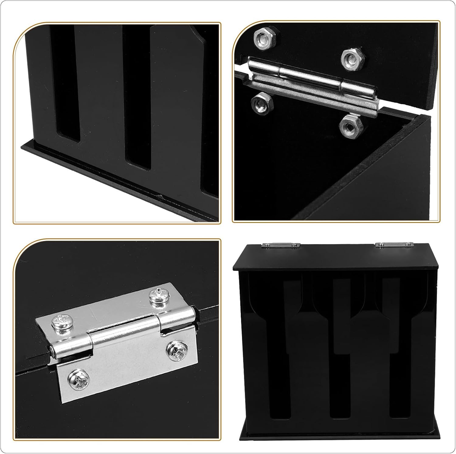 IMIKEYA Acrylic Kitchen Utensil Rack with 3 Compartments Spoon Organizer Black Spoon Holder for Countertop Storage and Drainage, Sturdy Acrylic Utensil Dispenser for Home Cooking