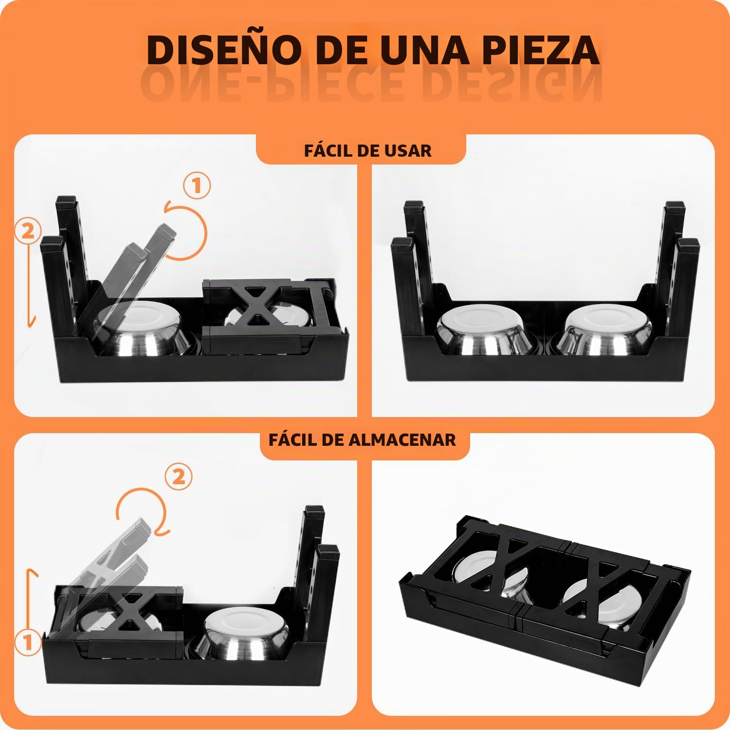 FOREYY Comedero y Bebedero Elevado Ajustable Con 2 Cuencos de Acero Inoxidable 1200ML, 5 Alturas, Antideslizante Para Perros Medianos y Grandes, Negro
