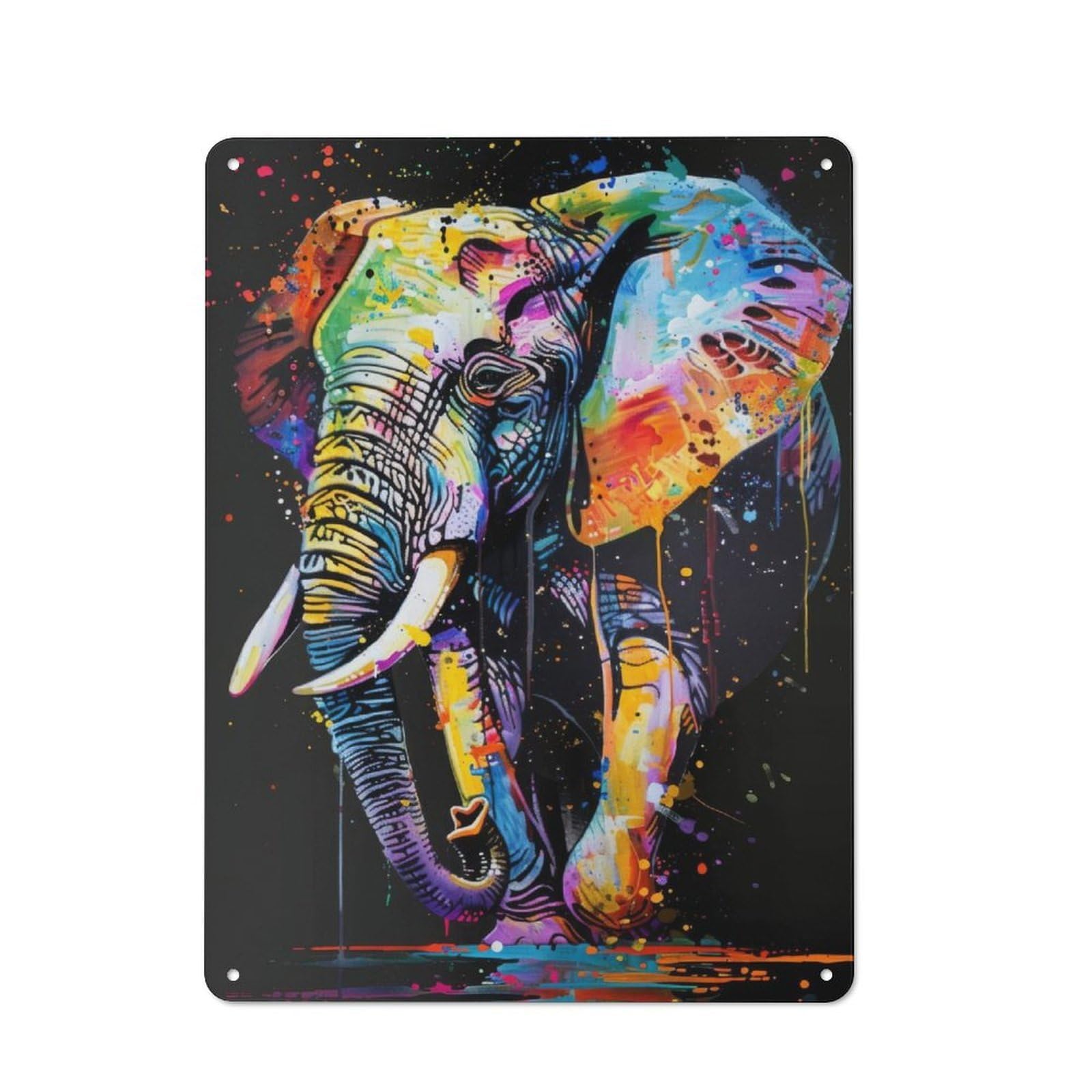 Junmoney Elephant Popart Painting Classic Metal Wall Decor 40X30cm, Decorative Metal Sign For Workspace, Cafe, Shop Or Desk Area